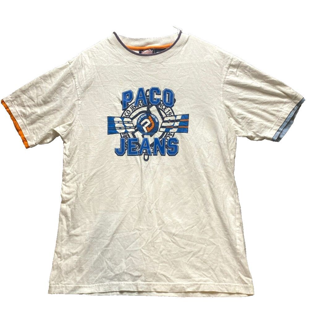 VTG Paco Jeans Shirt Adult Large White‎ Streetwear Spellout Logo Skater Y2K Mens